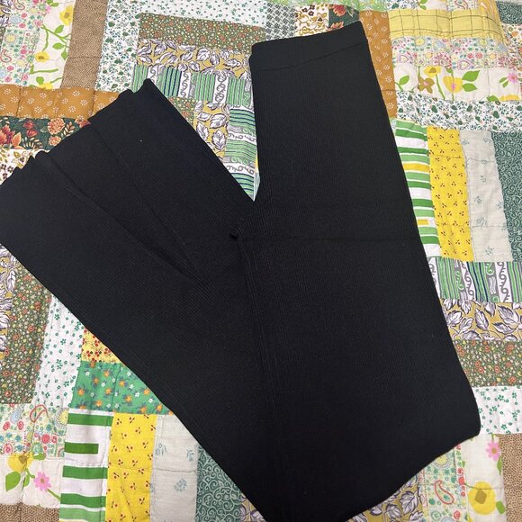 Intermix Stretch Knit Flare Ribbed Trousers with Front Slit - Picture 6 of 12